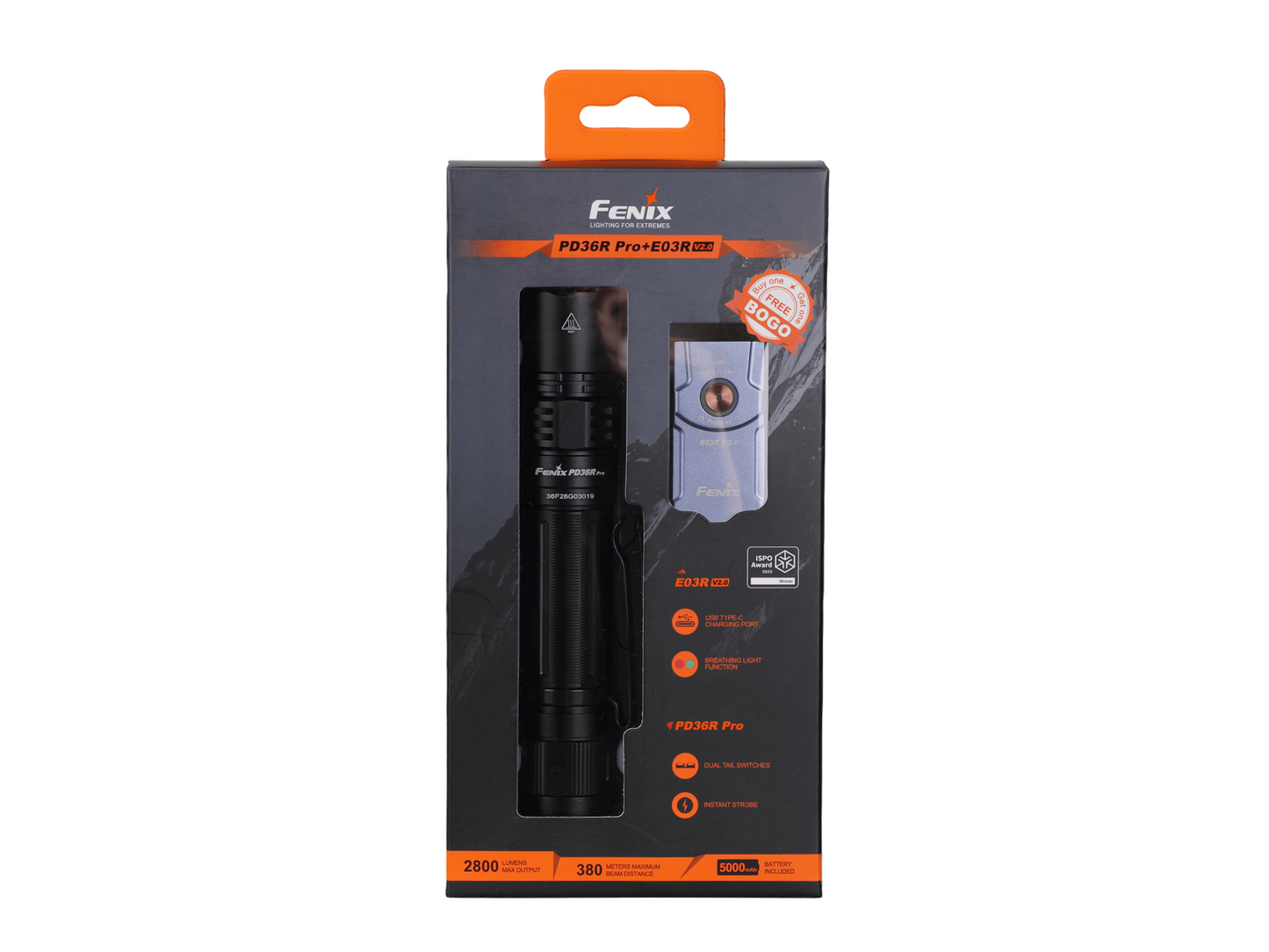 Fenix PD36R Pro 2800 Lumen Flashlight + FREE E03R V2 Keychain Light