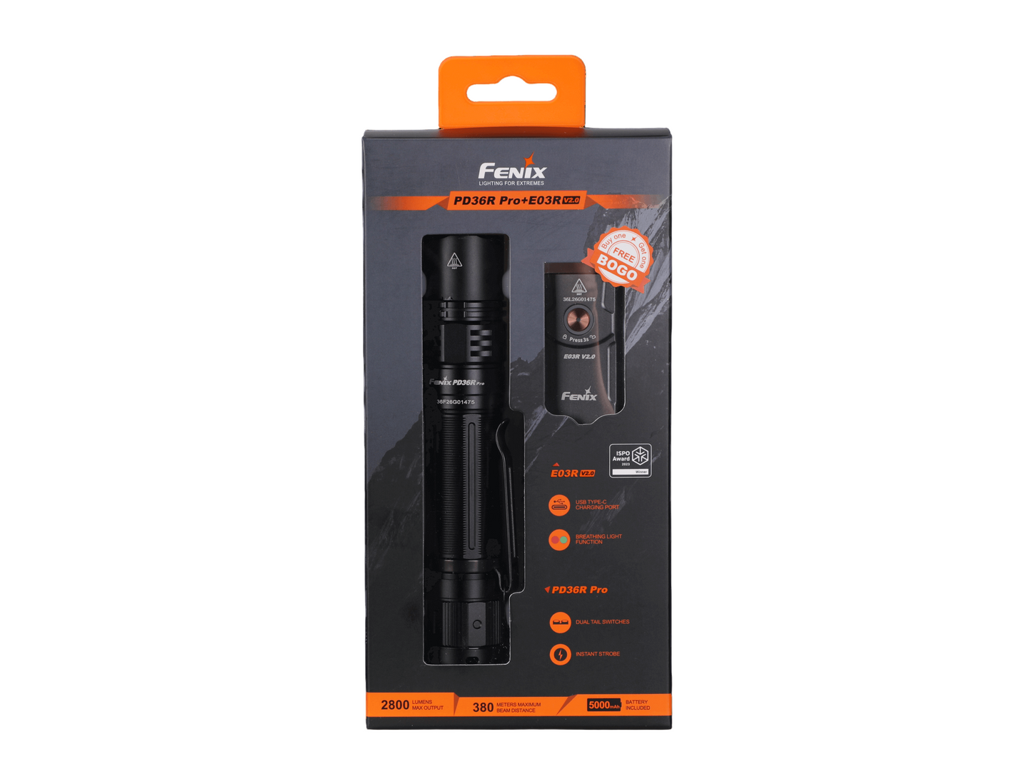 Fenix PD36R Pro 2800 Lumen Flashlight + FREE E03R V2 Keychain Light