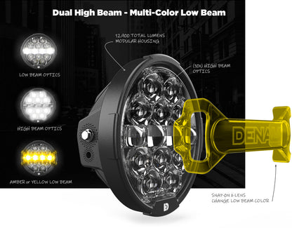 Denali D14 Destroyer LED Motorcycle Headlight - Universal Fit 6.75" Round