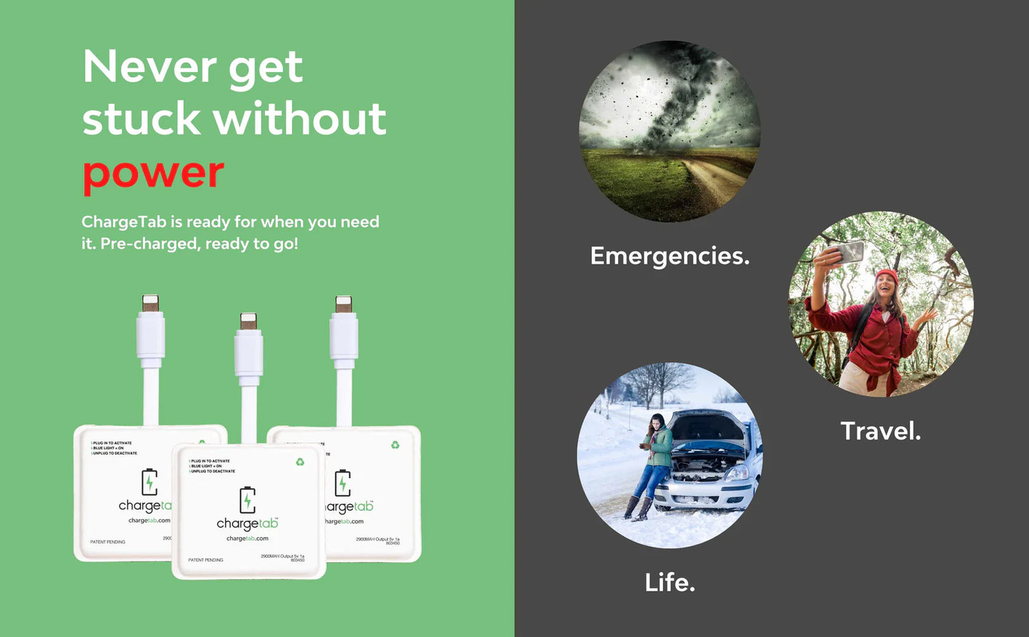 ChargeTab Emergency Phone Charger iPhone & Android